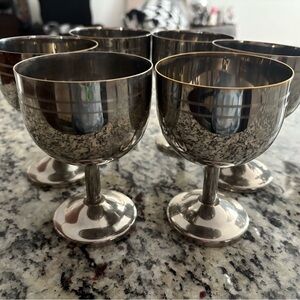 Bundle Vintage Set of Chrome Wine Glasses, Set of 6, Art Deco Style Wine Goblets